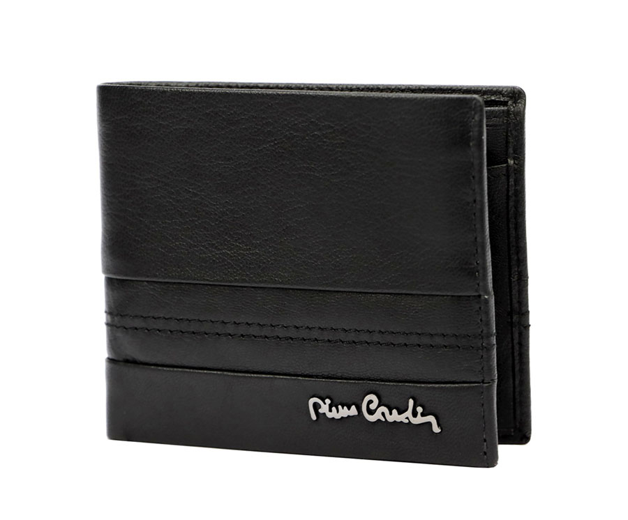 Detail produktu Menšia čierna jednoduchá pánska kožená peňaženka PC s prešitím