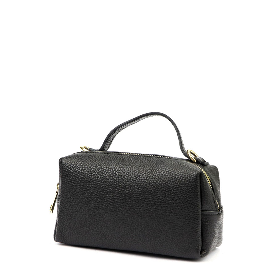 Detail produktu Mini čierna kožená kabelka s retiazkou