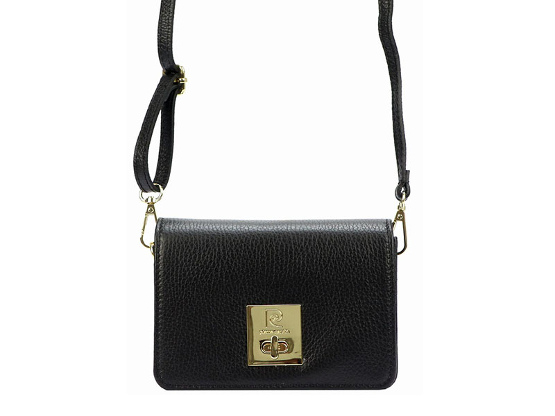 Mini luxusná čierna kožená kabelka cez plece Pierre Cardin