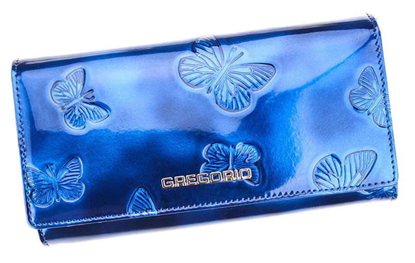 Modrá kožená lakovaná peňaženka s motýlikmi Gregorio BT100