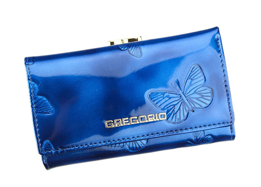 Modrá kožená peňaženka stredných rozmerov s motýlikmi BT108