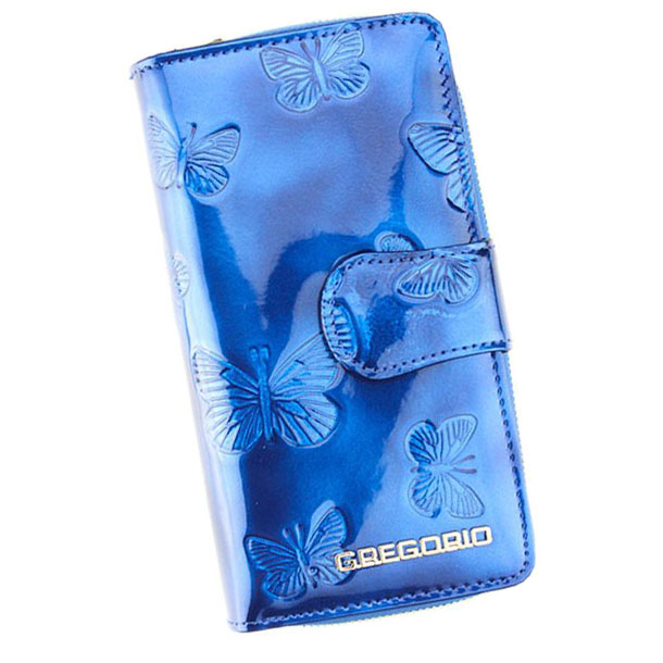 Modrá kožená peňaženka na karty s motýlikmi BT116