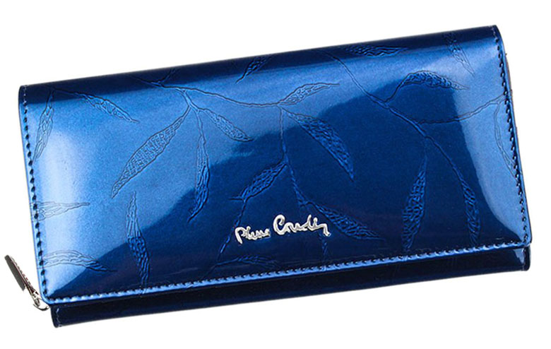 Modrá lakovaná kožená peňaženka s mincovníkom na zips Pierre Cardin