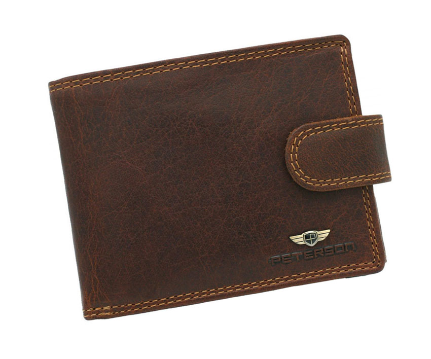 Detail produktu Hnedá pánska kožená peňaženka na zapínanie Peterson RFID