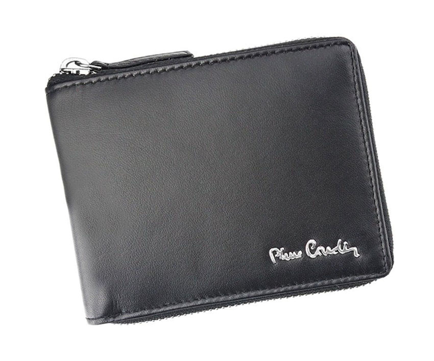 Čierna pánska kožená peňaženka na zips Pierre Cardin na šírku 09-8818