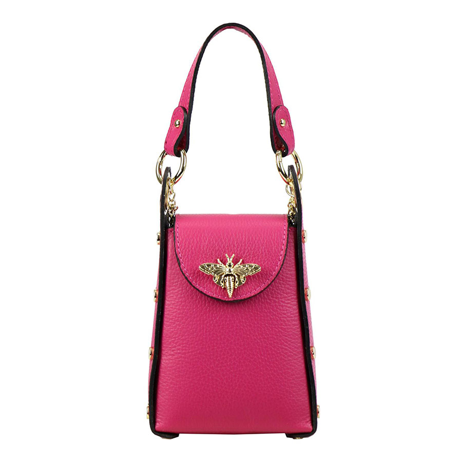 Malá ružová imidžová kabelka do ruky s brošňou
