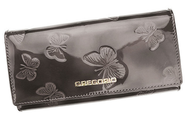 Šedá kožená lakovaná peňaženka s motýlikmi Gregorio BT100