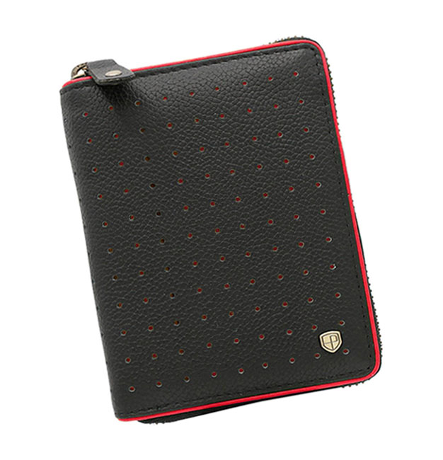 Štýlová čierno-červená kožená peňaženka na zips Peterson