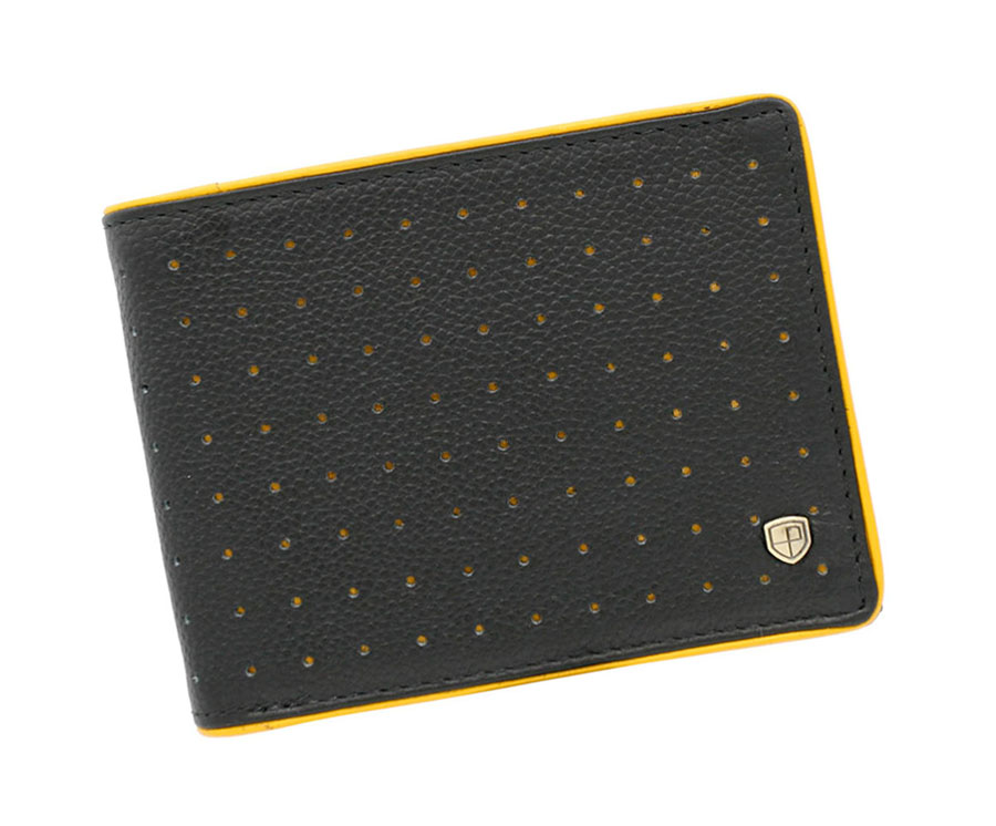 Detail produktu Štýlová čierno-žltá kožená pánska peňaženka Peterson RFID