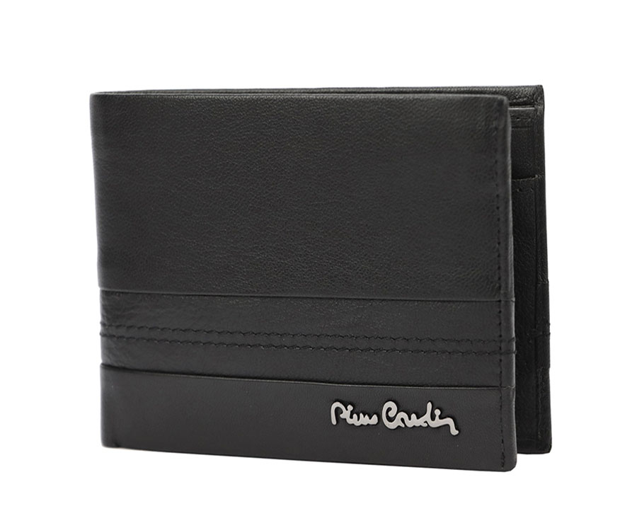 Detail produktu Jednoduchá čierna pánska kožená peňaženka s prešitím Pierre Cardin