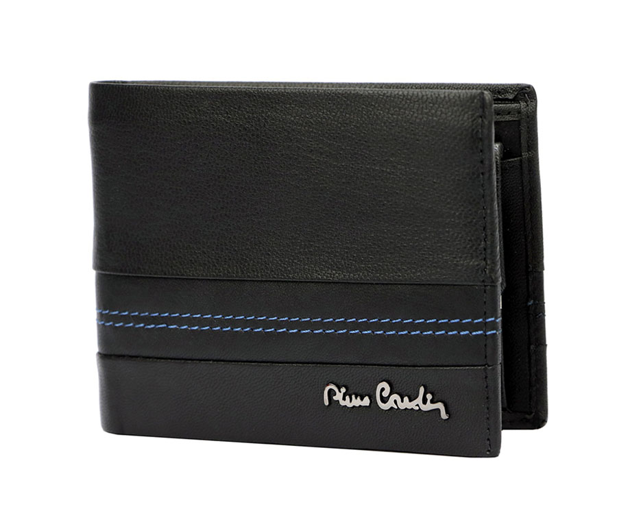 Detail produktu Jednoduchá čierna pánska kožená peňaženka s prešitím Pierre Cardin