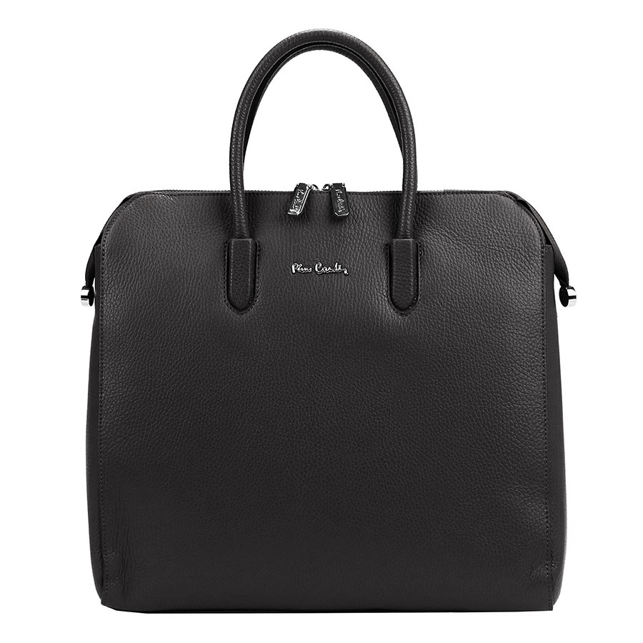 Detail produktu Čierna väčšia kožená kabelka do ruky Pierre Cardin