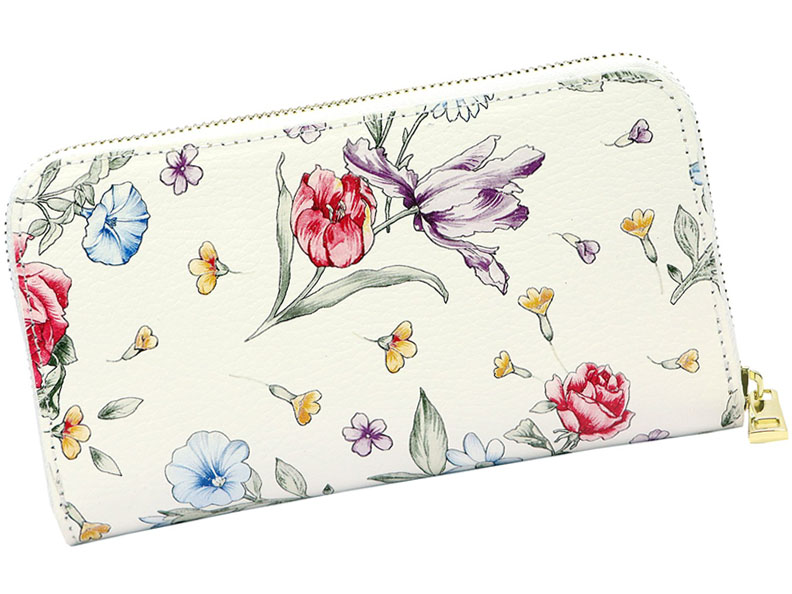 Detail produktu Veľká kožená peňaženka na zips s farebnými kvetmi 