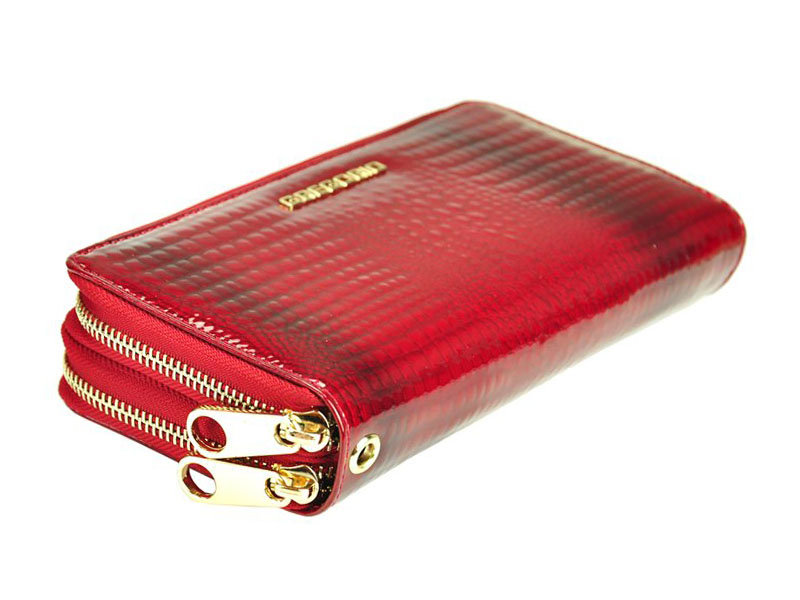 Veľká červená kožená peňaženka Gregorio na dva zipsy