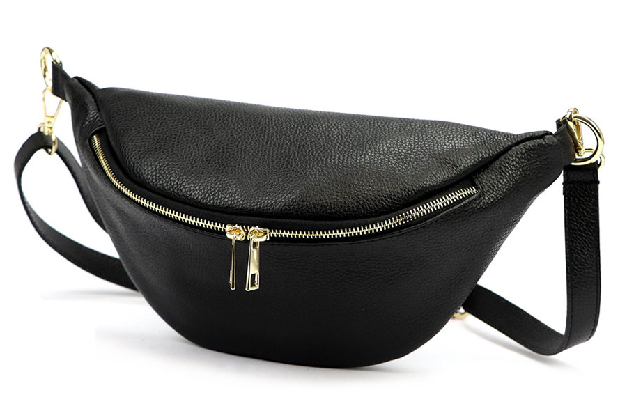 Detail produktu Veľká čierna dámska kožená ľadvinka Italy