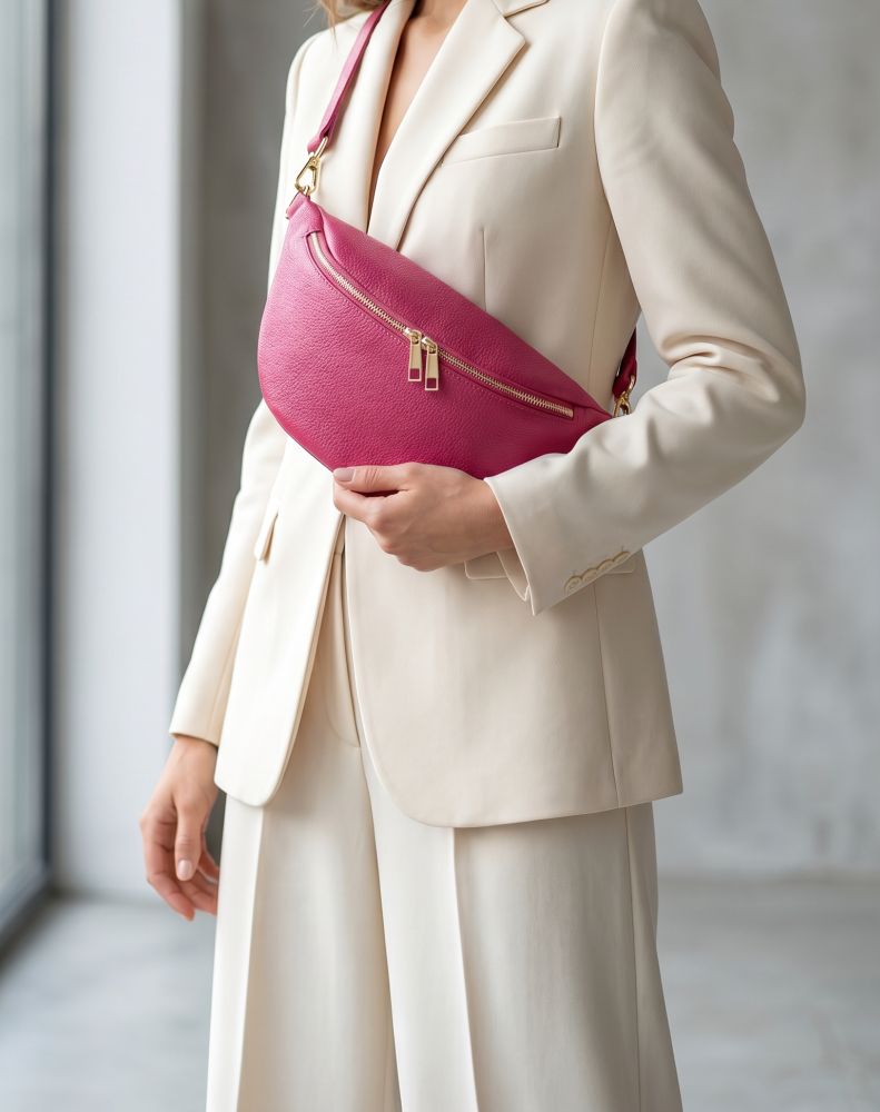 Veľká ružová dámska kožená ľadvinka Italy