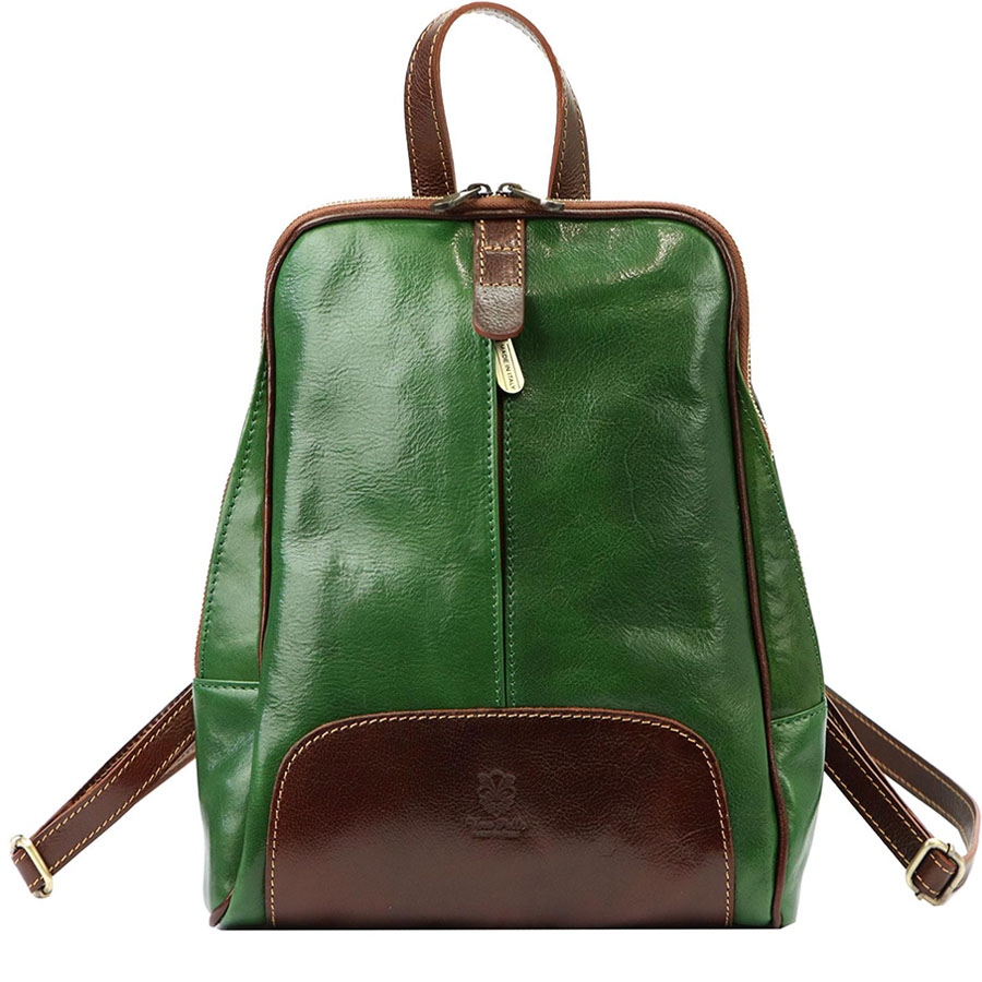 Zeleno-hnedý dámsky kožený ruksak L2001